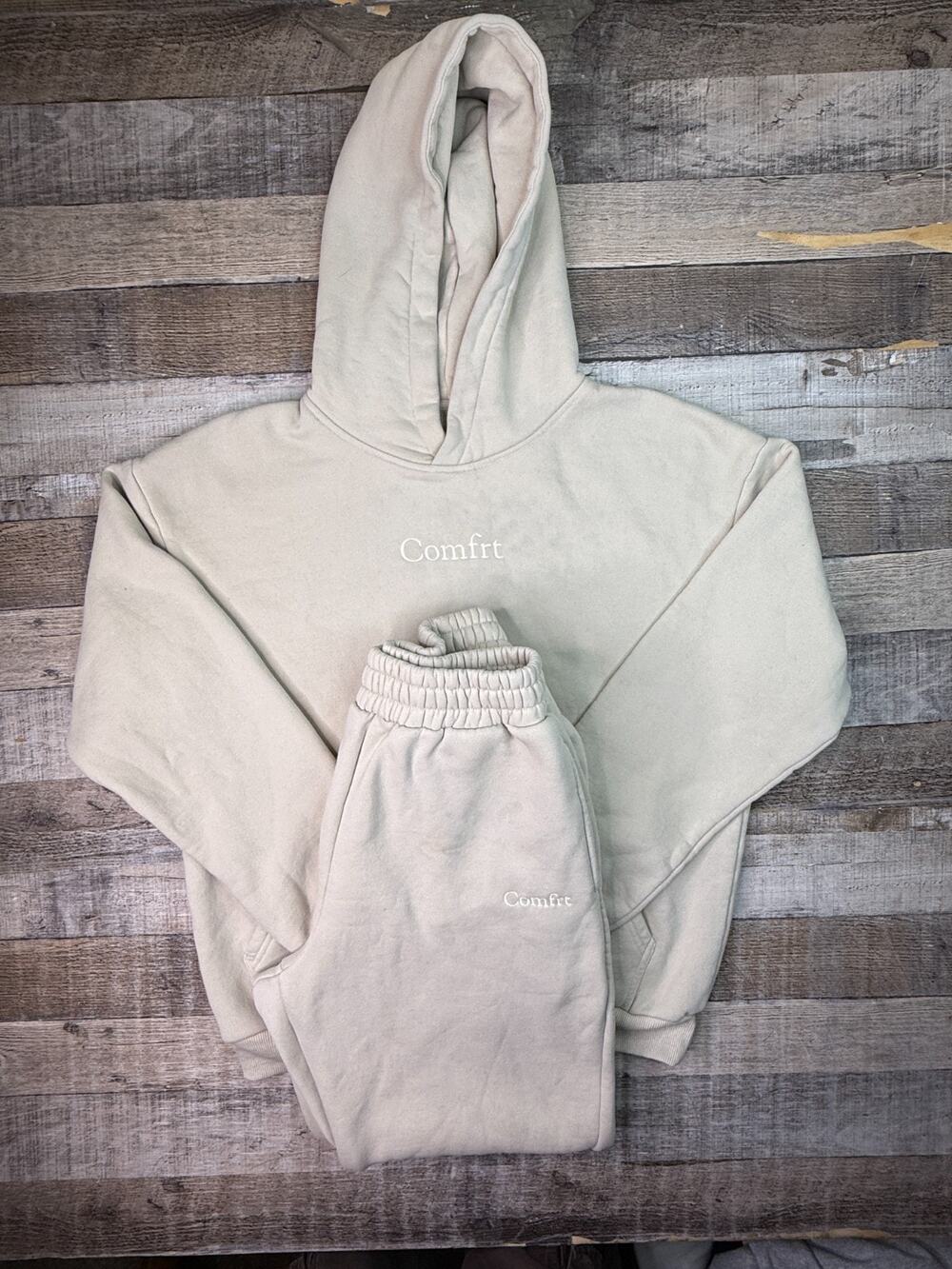 Comfrt Set Oversized Hoodie & Jogger Sweatpants Unisex Medium Beige Fleece Soft